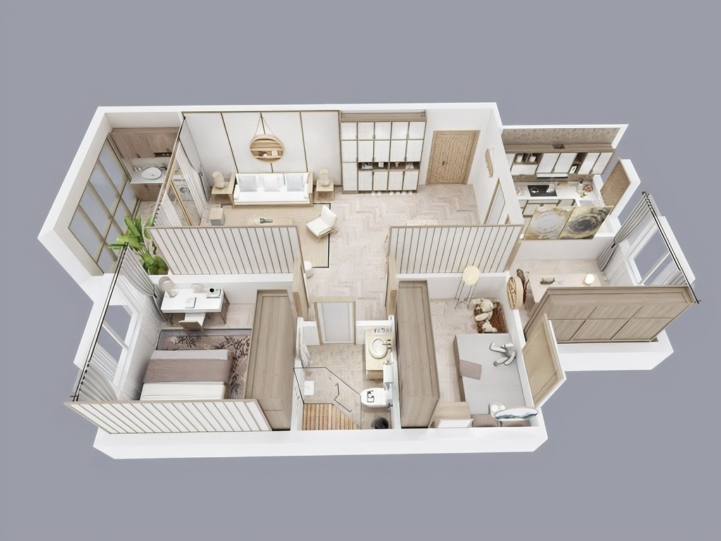 鸟瞰图--半/全墙设置